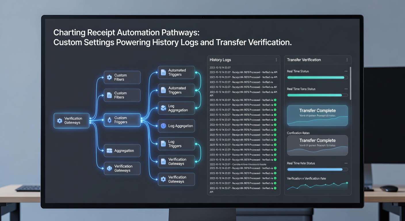 Screenshot of custom settings interface powering receipt history logs and transfer verification tools