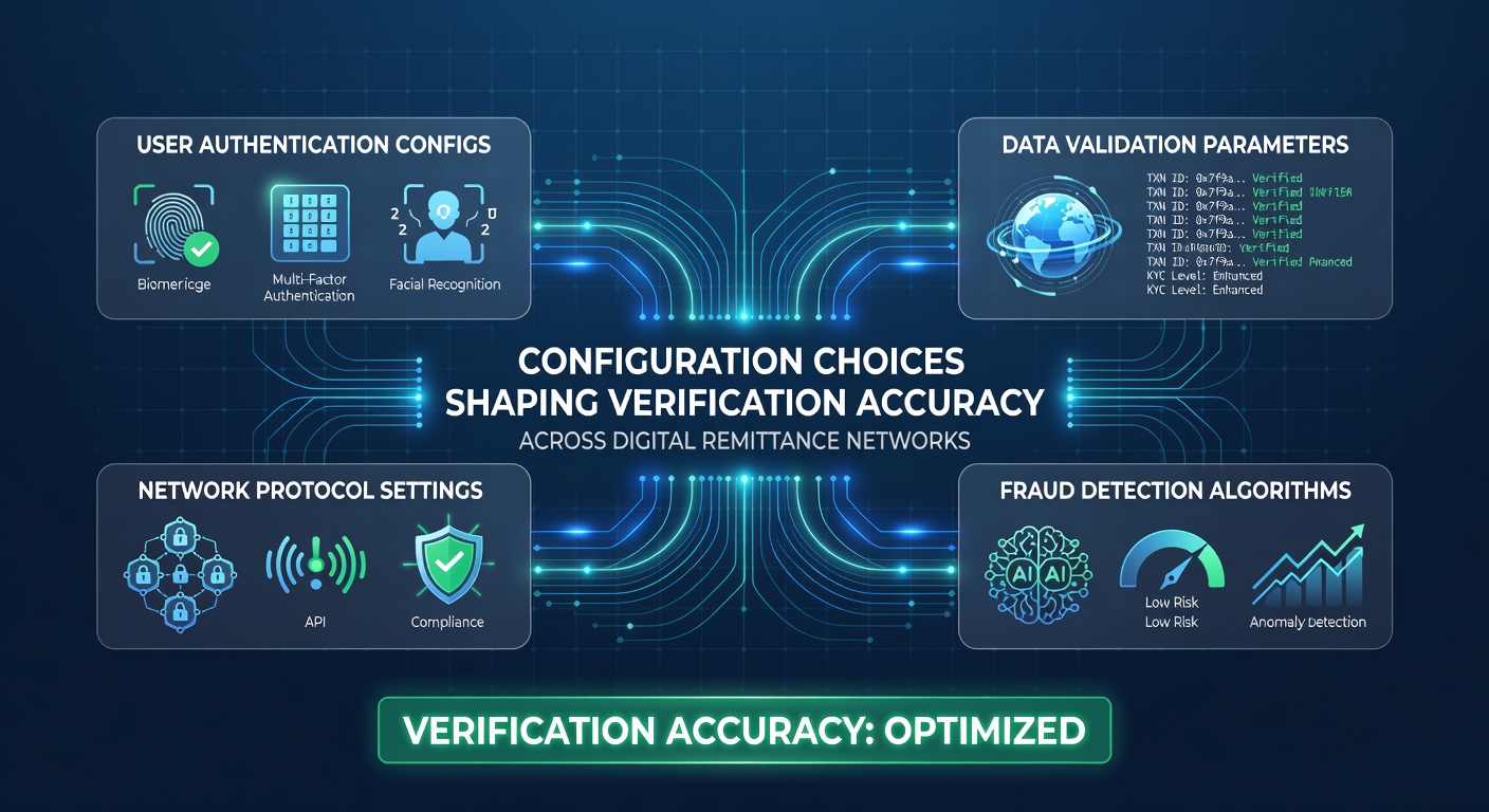 Digital remittance network configuration interface showing verification parameter settings and accuracy metrics
