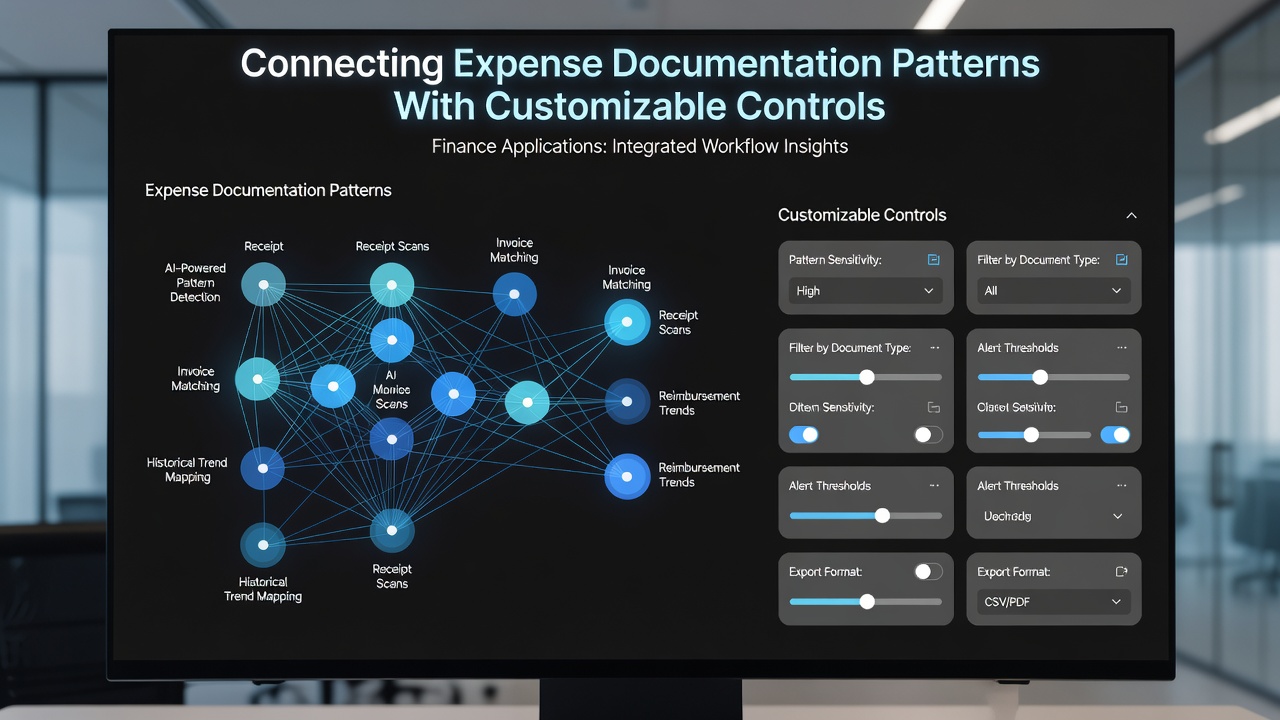 Illustration of customizable controls interfacing with expense receipt logs in a finance platform interface