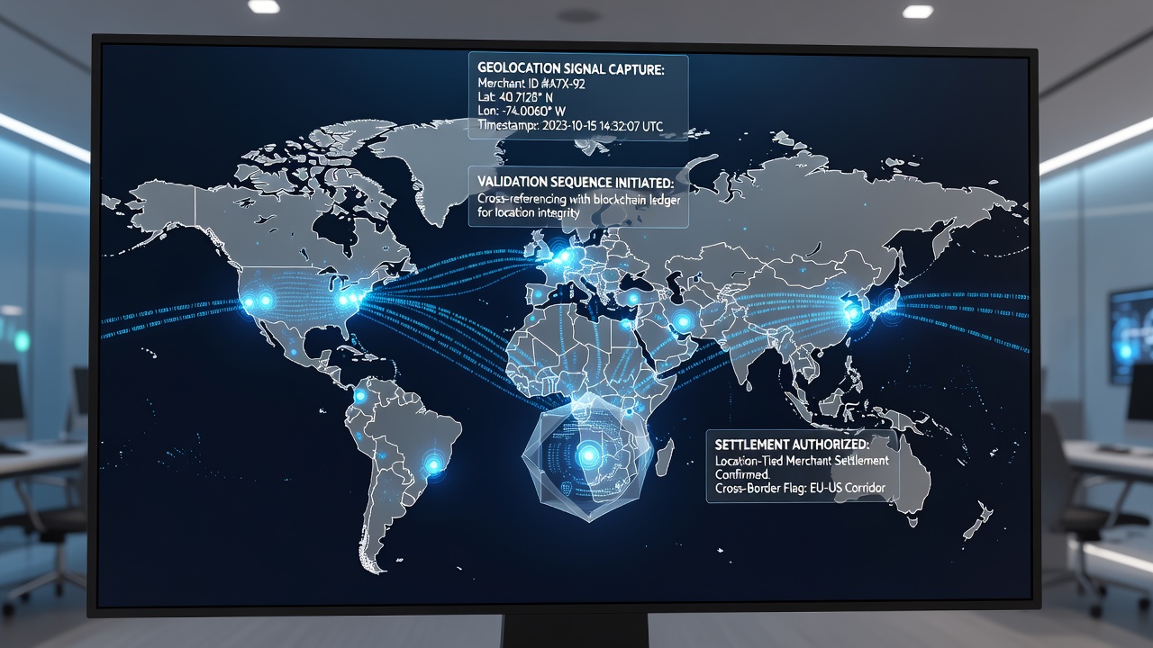 Cross-border fund movements validated through geolocation sequences