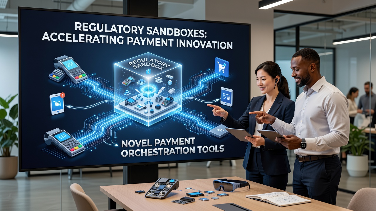 Regulatory sandbox testing environment showing payment orchestration tools in development for small business use