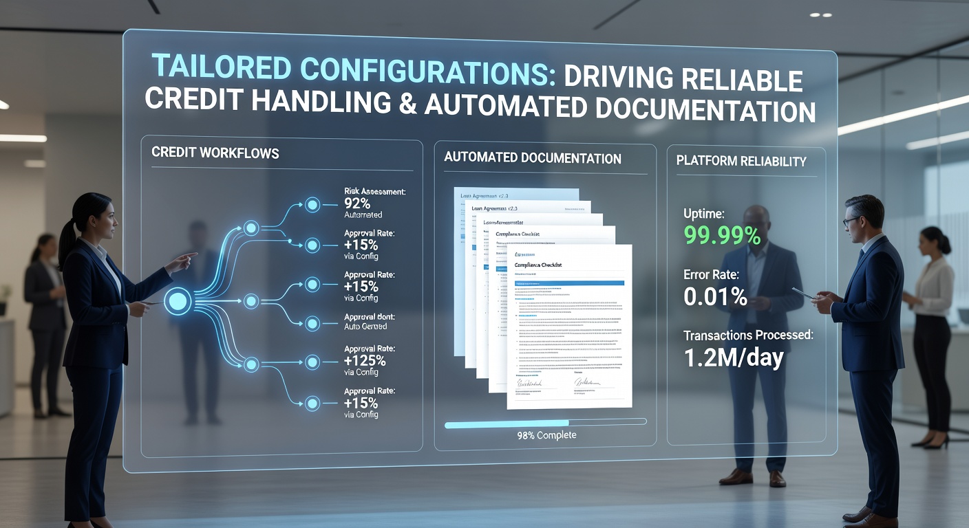 Banking platform dashboard displaying tailored credit configuration options and automated workflow controls