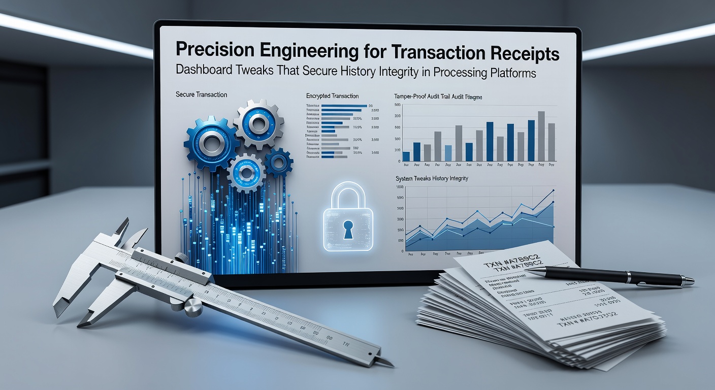 Dashboard interface displaying secure transaction receipt logs and history integrity controls in a payment processing platform