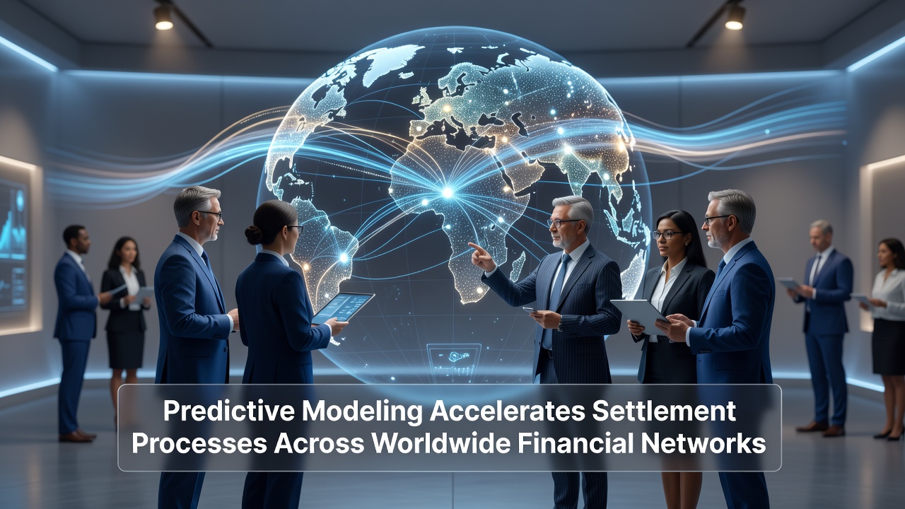 Predictive modeling dashboard showing real-time settlement forecasts across global financial networks