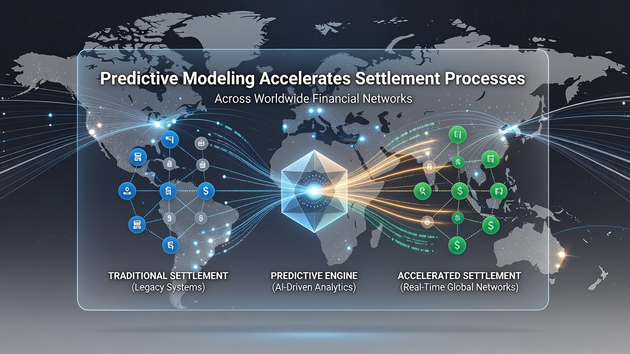 Global financial network map illustrating predictive settlement pathways and liquidity nodes