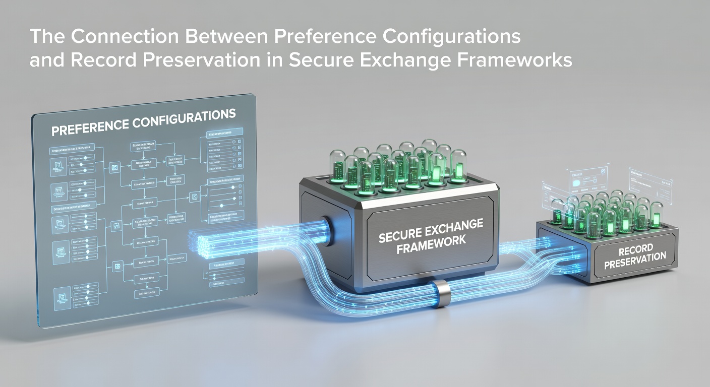 Secure exchange framework dashboard displaying preference configuration panels alongside encrypted record storage indicators