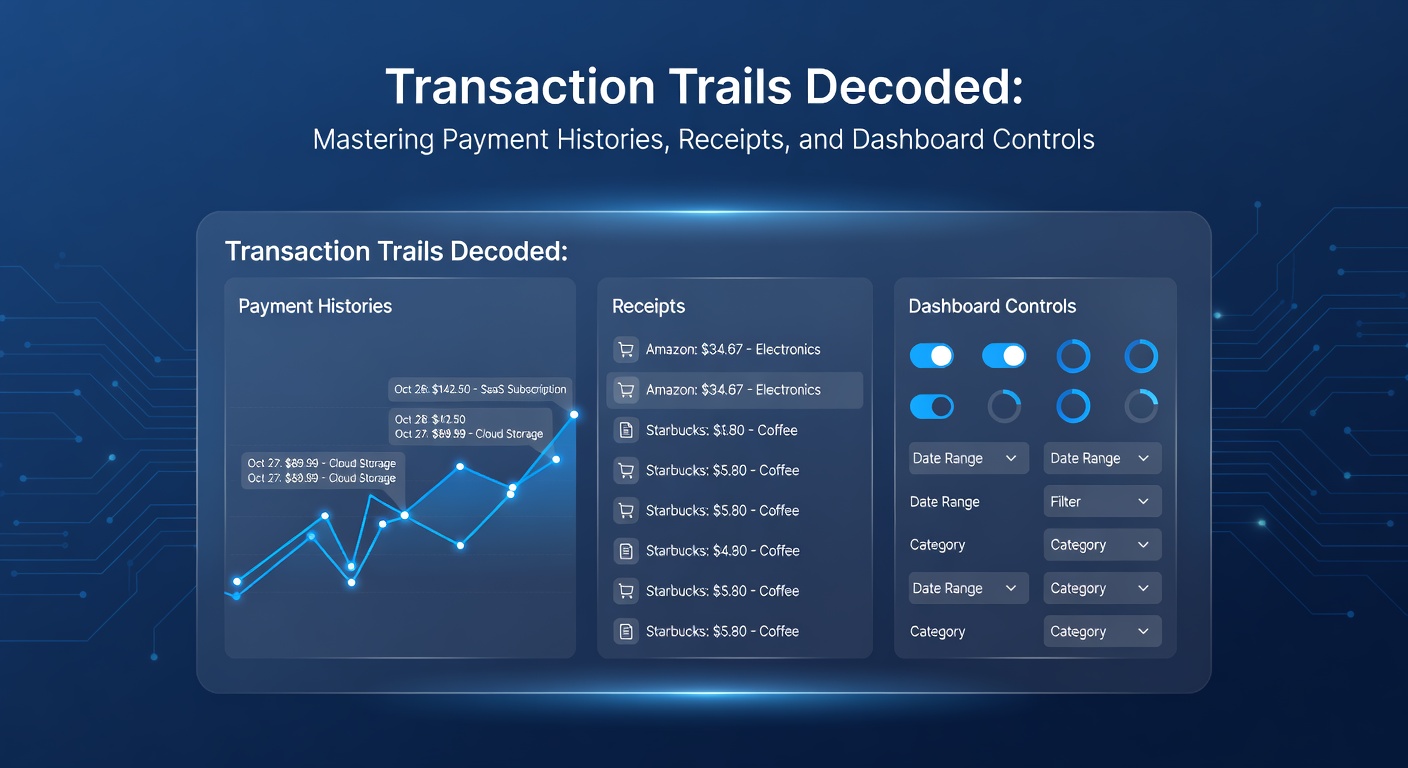 Digital dashboard displaying detailed transaction history with filters and receipt previews, highlighting payment trails in real-time.