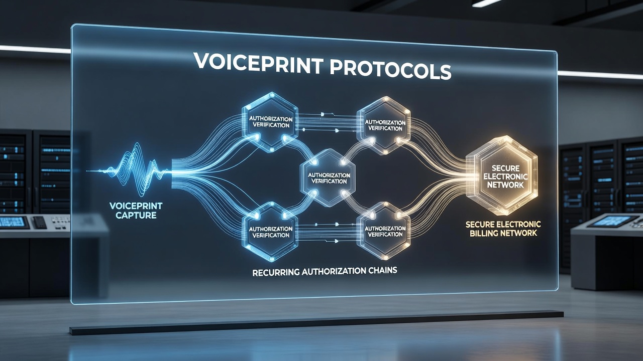Secure voiceprint verification process during recurring billing authorization in a mobile payment app interface